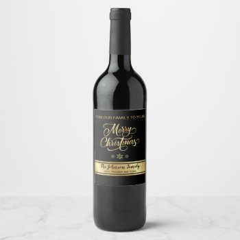 Black And Gold Christmas Wine Label by AnnounceIt at Zazzle