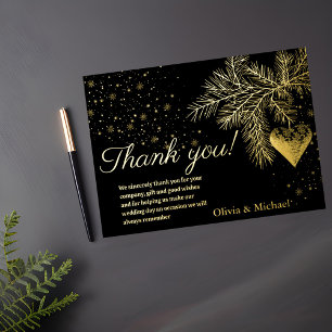 Black and Gold Christmas Winter Wedding Thank you Foil Holiday Card