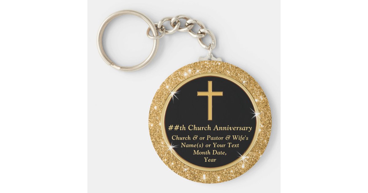 Black and Gold Church Anniversary Party Favors Keychain | Zazzle.com