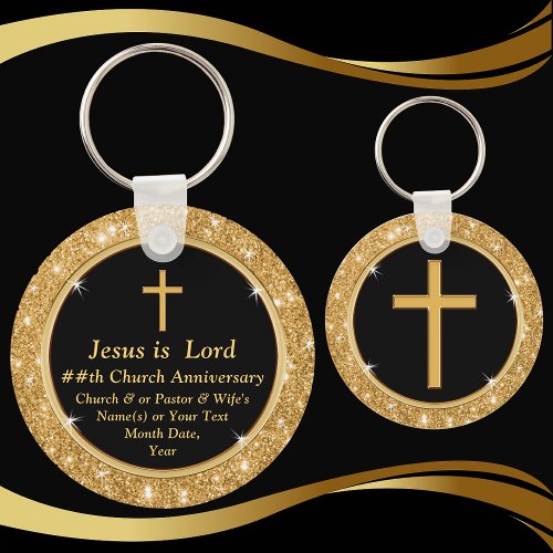 Black and Gold Church Anniversary Party Favors Keychain