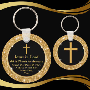 Black and Gold Church Anniversary Party Favours Keychain