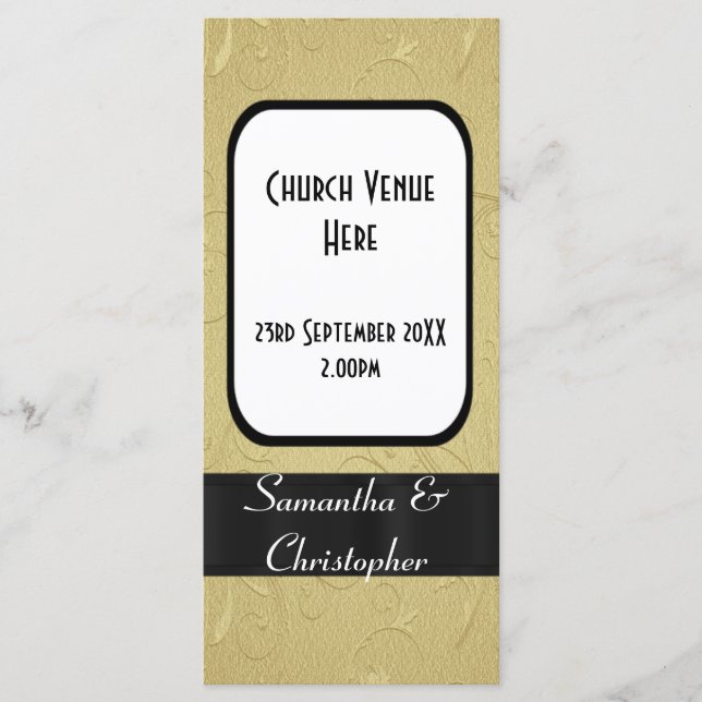 Black and gold church wedding program (Front)
