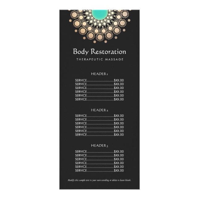 Black and Gold Circle Motif Price List Menu (Front)