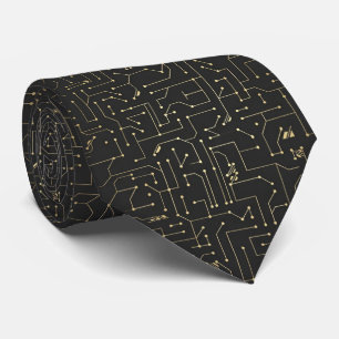 Black and Gold Circuit Board  Neck Tie