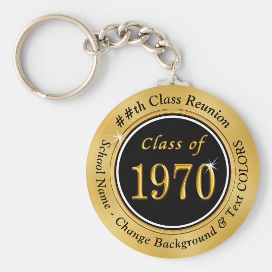 Black And Gold Class Of 1970 Personalized Reunion Keychain