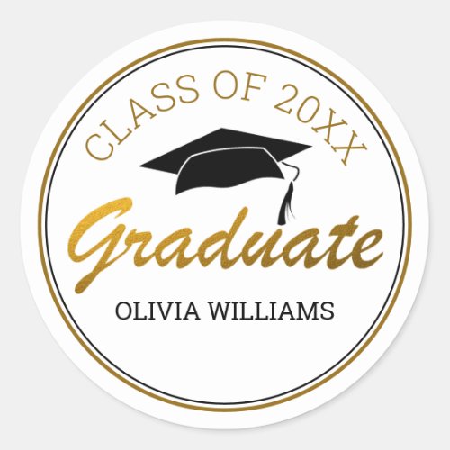 Black And Gold Class Of 2020 Graduate Name Classic Round Sticker
