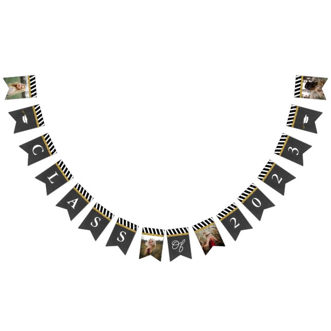 Black and Gold Class of 2023 Photo Graduation Bunt Bunting Flags (All)