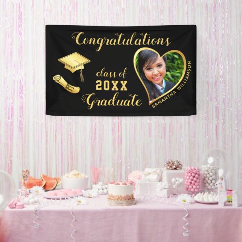 Black and Gold Class of 2024 Grad Photo Graduation Banner