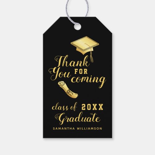 Black and Gold Class of 2024 Thank You Graduation Gift Tags