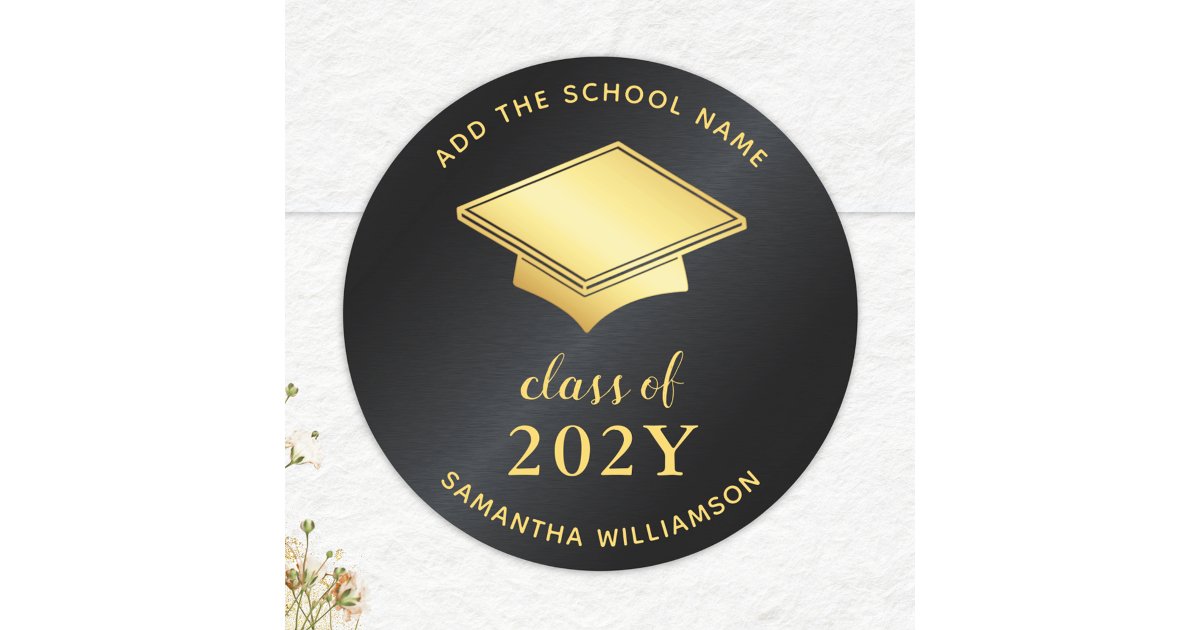 Black and Gold Class of 2025 Graduate Graduation Classic Round Sticker ...
