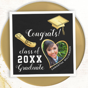 Black and Gold Class of 2025 Photo Graduation Napkins