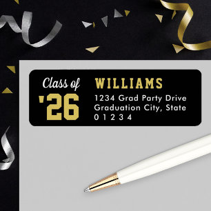 Black and Gold Class of 2026 Graduation Address Label