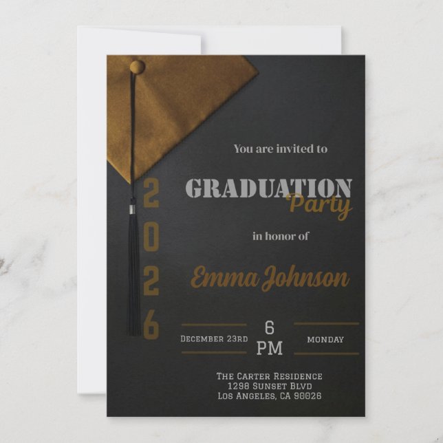 Black and Gold Class of 2026 Graduation invitation (Front)