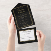 Black And Gold Classic Deco Monogram Wedding All In One Invitation (Tearaway)