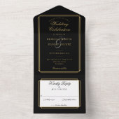 Black And Gold Classic Deco Monogram Wedding All In One Invitation (Inside)