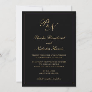 Black and Gold Classic Elegant Wedding Invitation