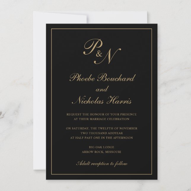 Black and Gold Classic Elegant Wedding Invitation (Front)