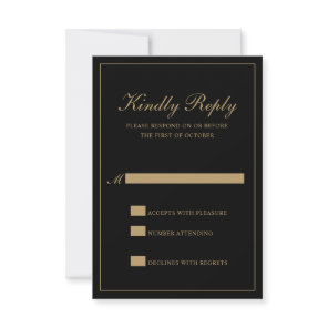 Black and Gold Classic Elegant Wedding RSVP Card