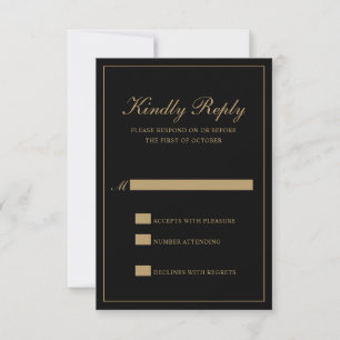 Black and Gold Classic Elegant Wedding RSVP Card