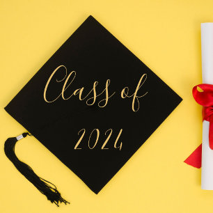 Black And Gold Classic Graduation Cap Topper