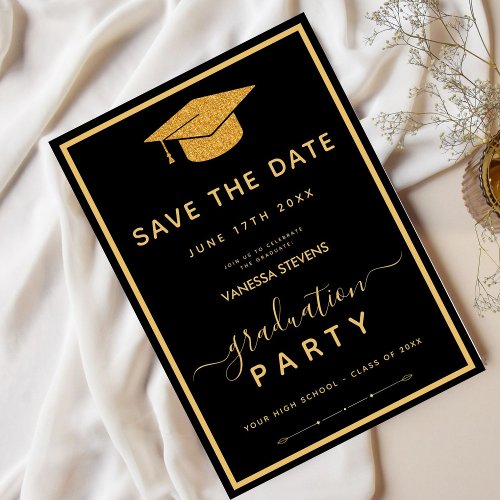 Black And Gold Classic Graduation Save the Date Invitation