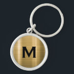 Black and Gold Classic Monogram Keychain<br><div class="desc">Personalized Classic Black and Gold Monogrammed Keychain Monogram Initial Gold Brushed Metallic Background. Perfect as holiday gift,  family reunion favors,  thank you gift for groomsmen and gift for any special occasions.</div>