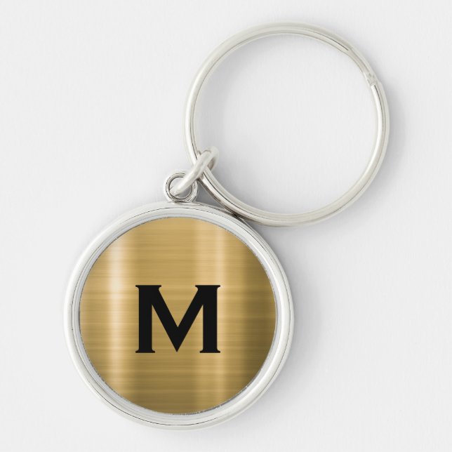 Black and Gold Classic Monogram Keychain (Front)