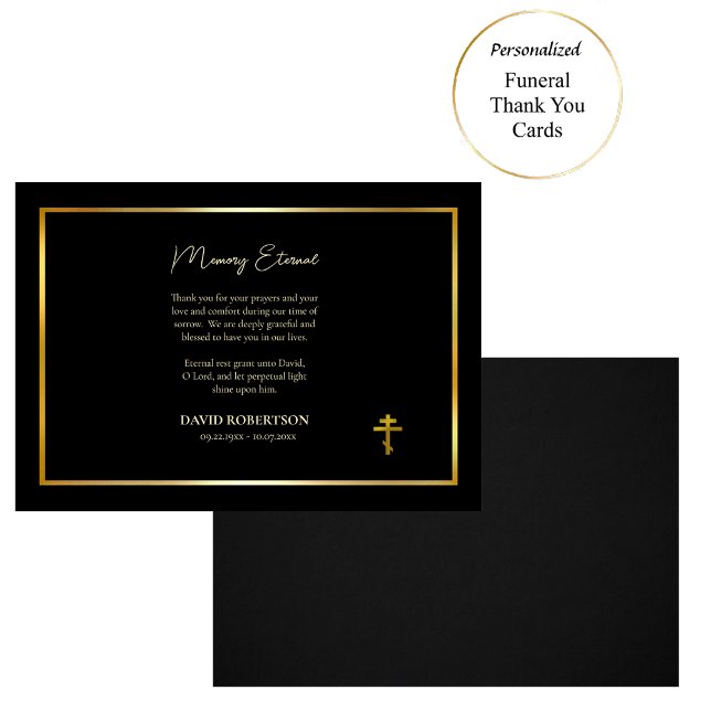 Black and Gold Classic Orthodox Christian Funeral Thank You Card (Creator Uploaded)