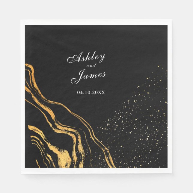 Black and Gold Classic Wedding Napkins (Front)