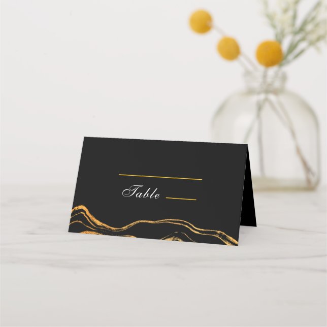 Black and Gold Classic Wedding Place Card (Front)