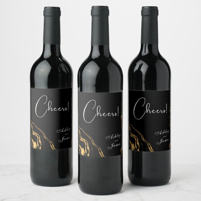 Black and Gold Classic Wedding Wine Label (Bottles)