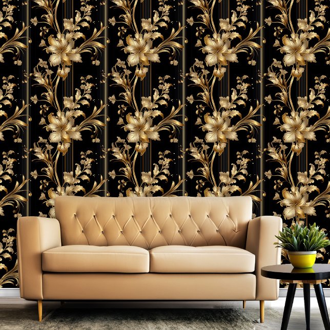 Black and Gold Classy Elegant Floral Pattern Wallpaper (Black and Gold Classy Elegant Floral Pattern Wallpaper)
