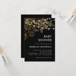 Black and Gold Classy Modern Elegant Baby Shower Invitation
