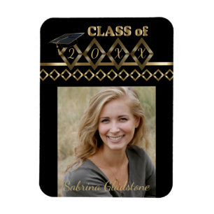Black and Gold Classy Photo Graduation -20XX Magnet
