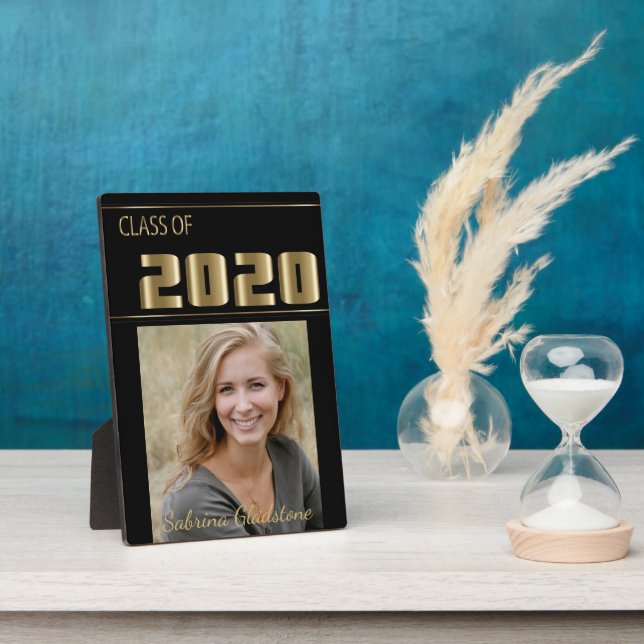 Black and Gold Classy Photo Graduation Plaque (Side)
