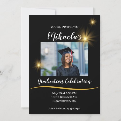 Black and Gold Classy Script Graduation Invitation