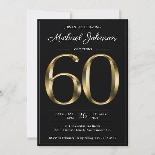 Black and Gold Classy Typography 60th Birthday  Invitation