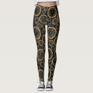 Black and Gold Clock Design Leggins Leggings