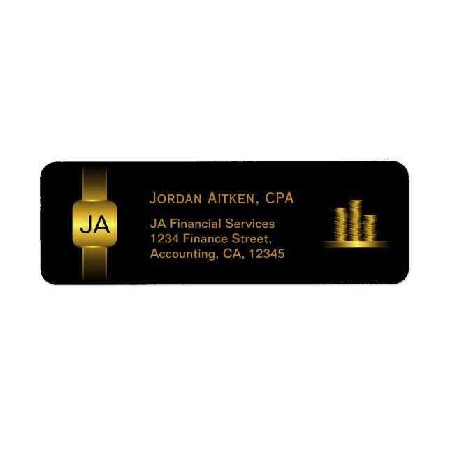 Black and Gold Coins CPA Accountant Classy Address Label (Front)