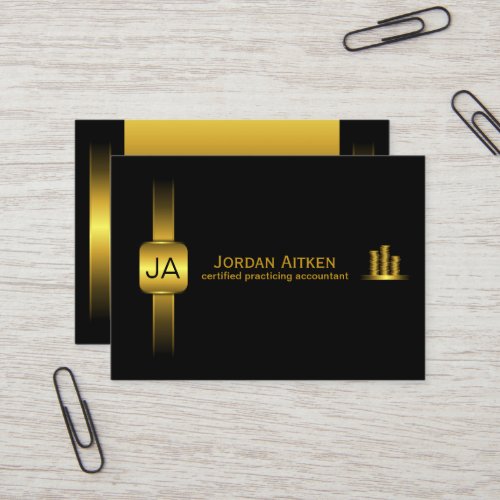 Black and Gold Coins Horiz Large CPA Accountant Business Card