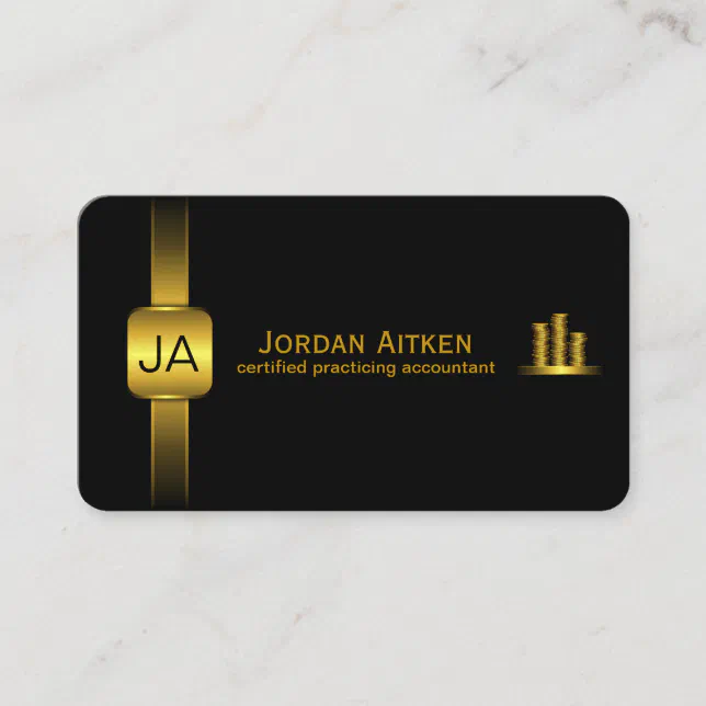 Black and Gold Coins Horizontal CPA Accountant Business Card (Front)