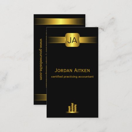 Black And Gold Coins Vertical Cpa Accountant Business Card