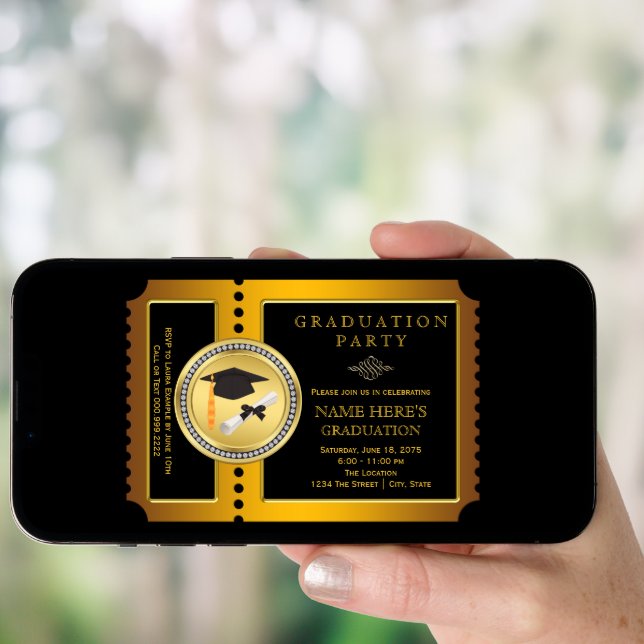 Black and Gold College Graduation Invitation (Front Digital)