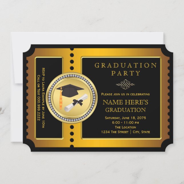 Black and Gold College Graduation Invitation (Front)