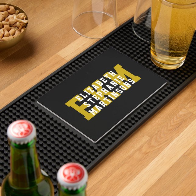Black and Gold College Monogram Bar Mat (Insitu (Bar 2))