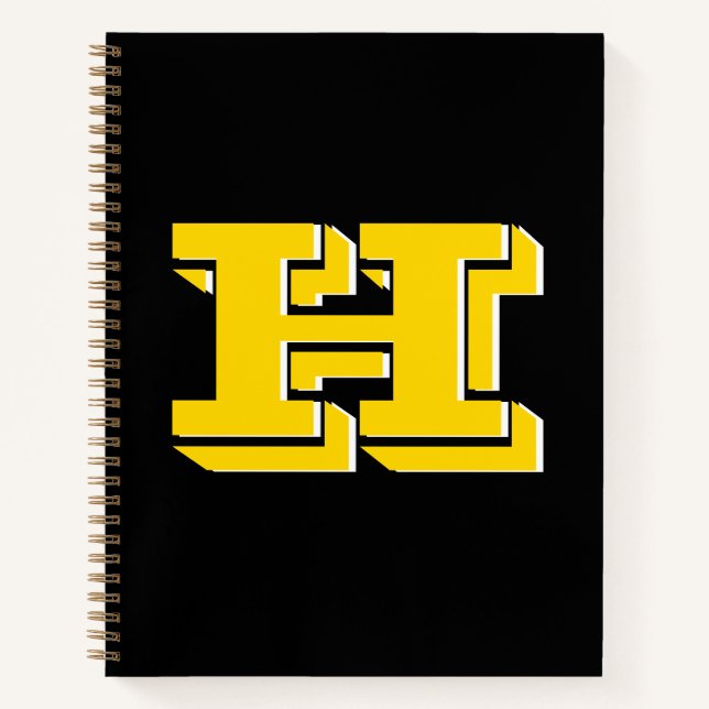 Black and Gold Collegiate Color Style Monogram Notebook (Front)