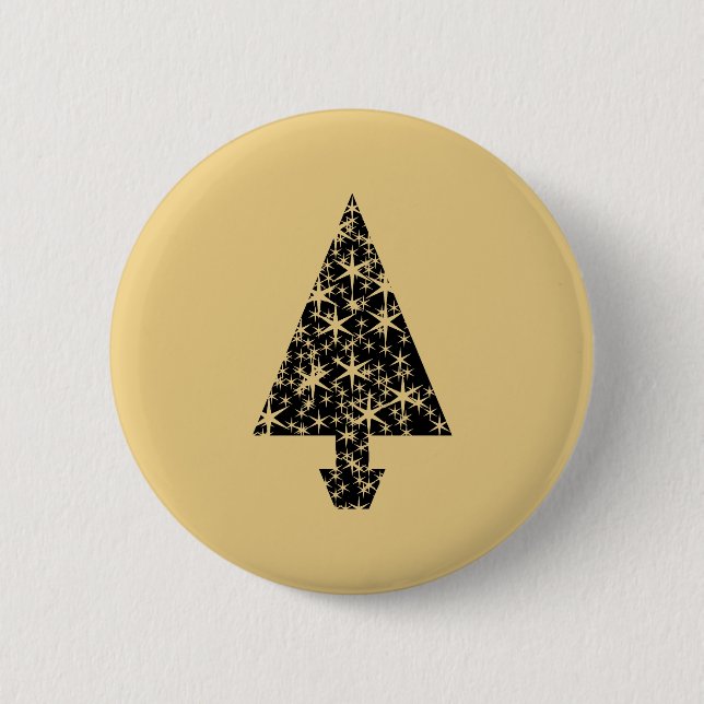 Black and Gold Color Christmas Tree Design. Button (Front)