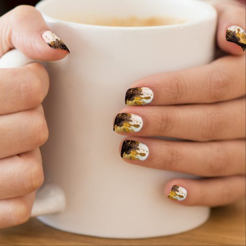 Black and Gold Color Splash Nail Art