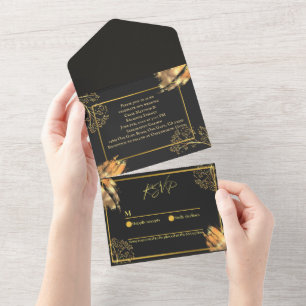 Black and Gold Color Splash Wedding Invitation