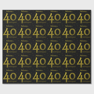 Black And Gold Confetti 40th Birthday Wrapping Paper